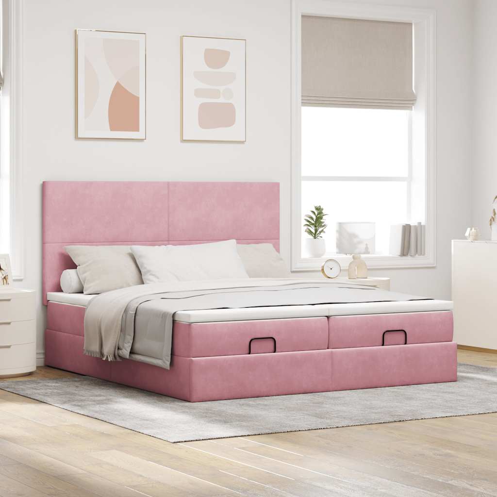 vidaXL Estructura de cama otomana colchones terciopelo rosa 160x200cm