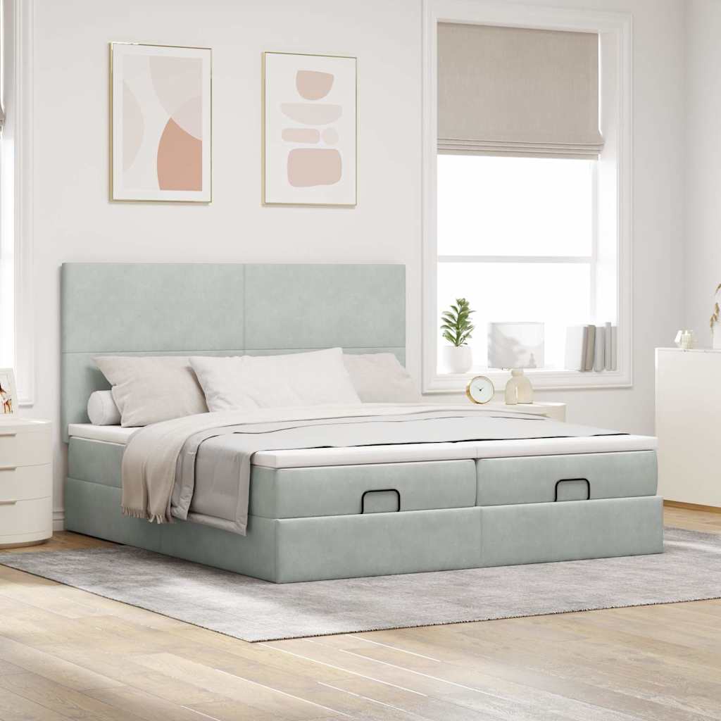 vidaXL Estructura cama otomana colchones terciopelo gris claro