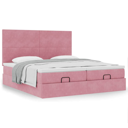 vidaXL Estructura de cama otomana colchones terciopelo rosa 180x200cm