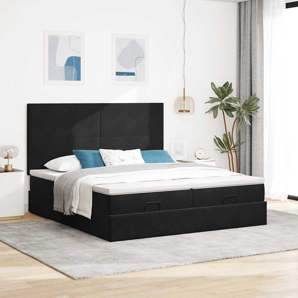 vidaXL Estructura de cama otomana colchones terciopelo negro 200x200cm