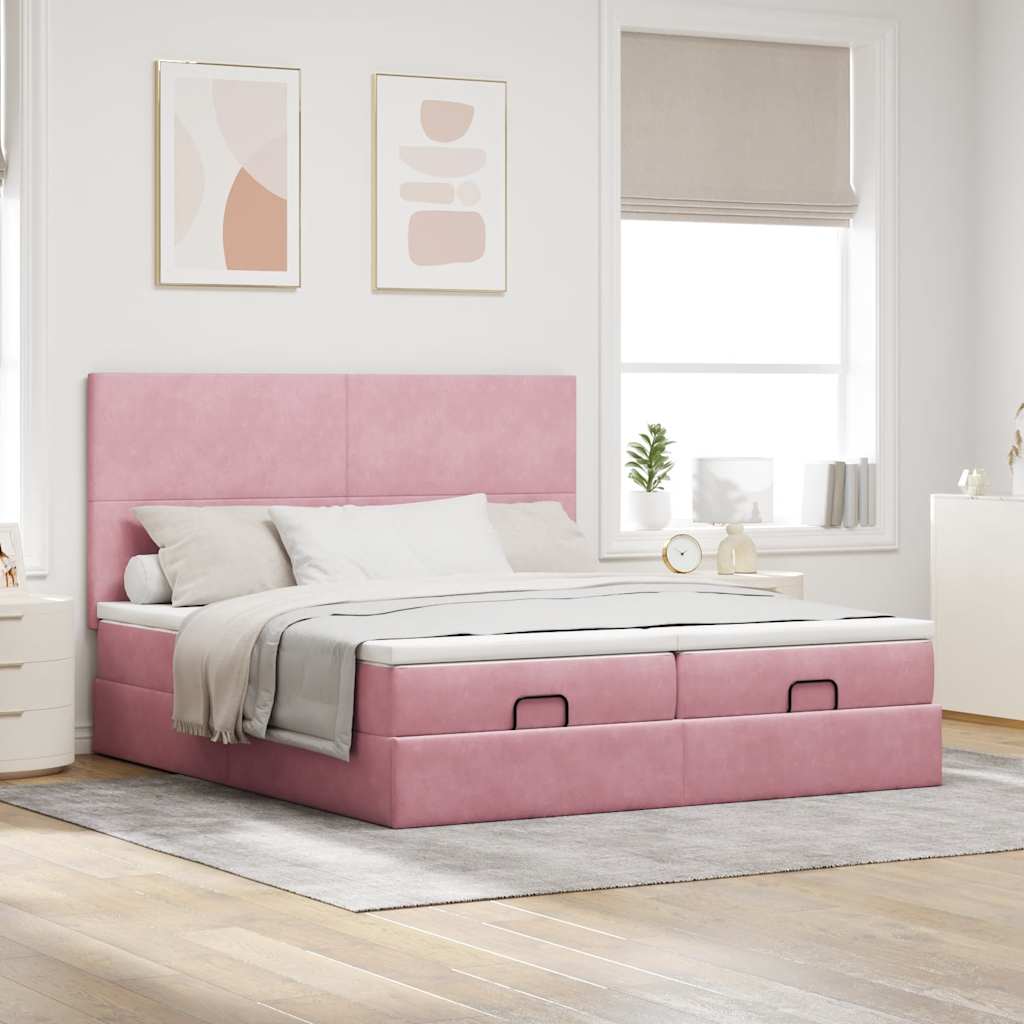 vidaXL Estructura de cama otomana colchones terciopelo rosa 200x200cm