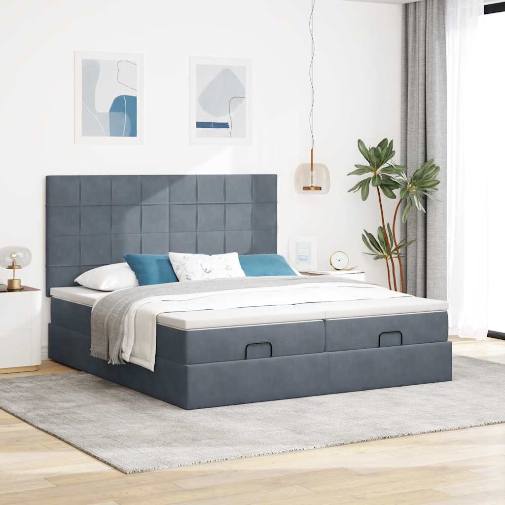 vidaXL Estructura cama otomana colchones terciopelo gris oscuro