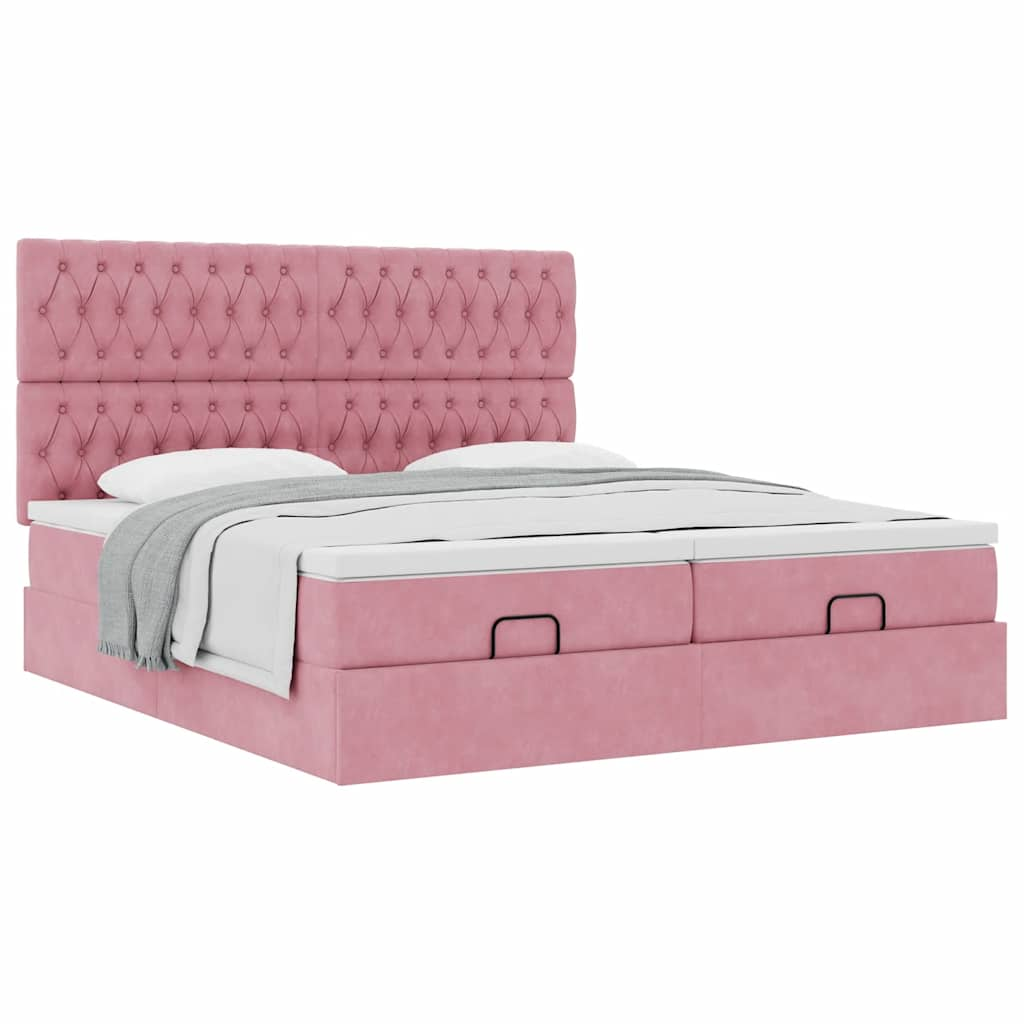 vidaXL Estructura de cama otomana colchones terciopelo rosa 160x200cm