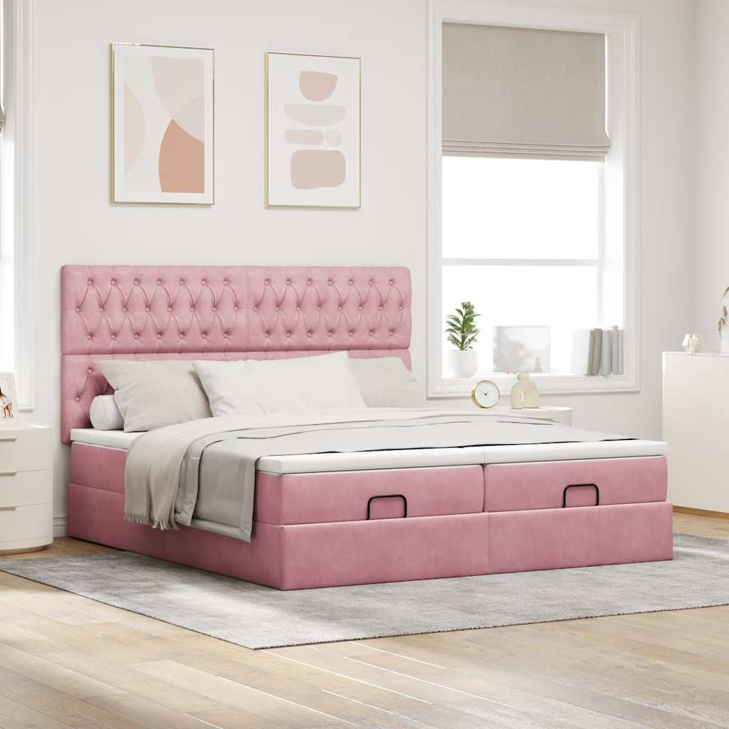 vidaXL Estructura de cama otomana colchones terciopelo rosa 160x200cm