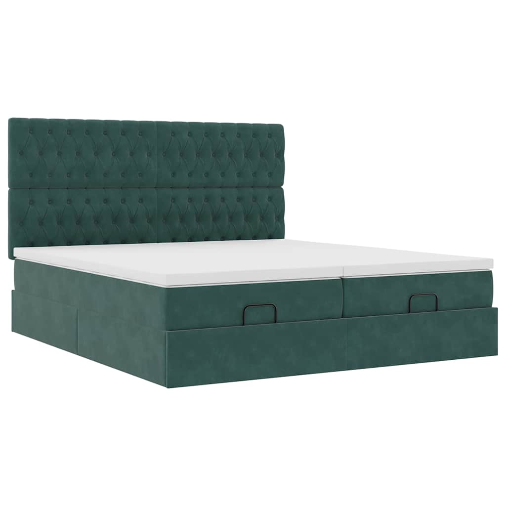 vidaXL Estructura de cama otomana colchones terciopelo verde oscuro