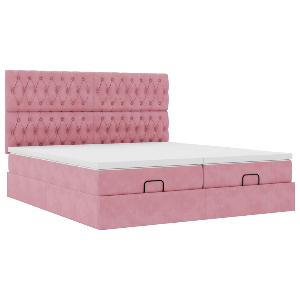 vidaXL Estructura de cama otomana colchones terciopelo rosa 180x200cm