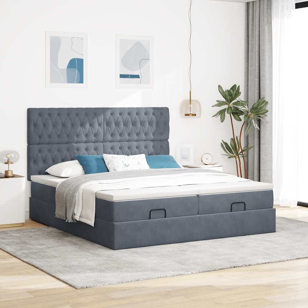 vidaXL Estructura cama otomana colchones terciopelo gris oscuro