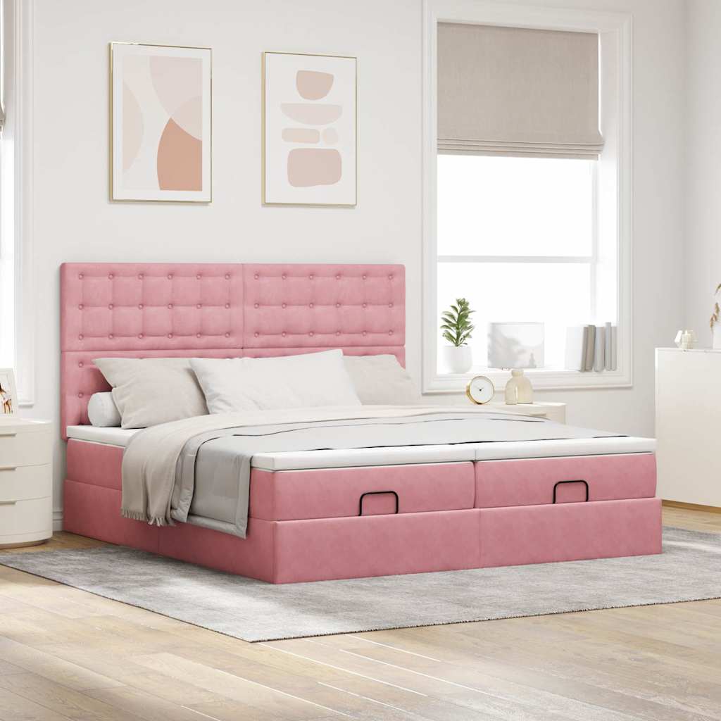 vidaXL Estructura de cama otomana colchones terciopelo rosa 200x200cm