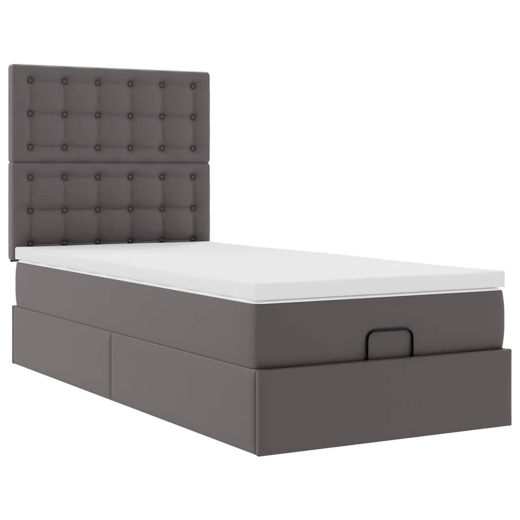 vidaXL Estructura cama otomana colchón cuero sintético gris 90x190 cm