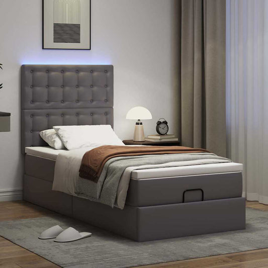 vidaXL Estructura cama otomana colchón cuero sintético gris 90x190 cm