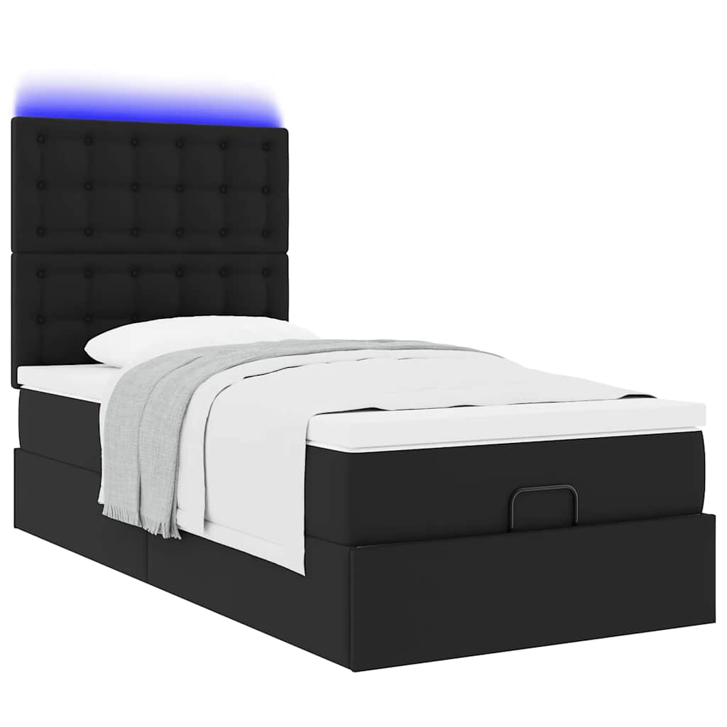 vidaXL Estructura cama otomana colchón cuero sintético negro 90x200 cm