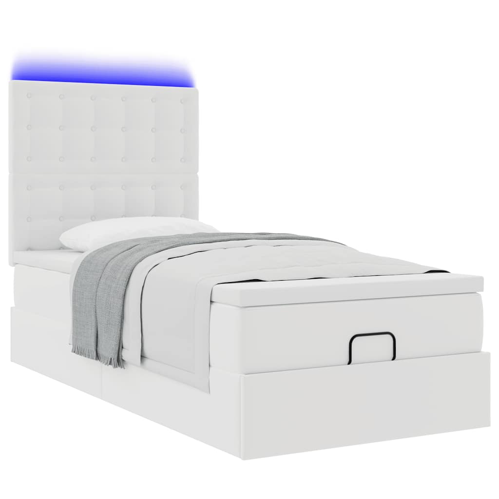 vidaXL Estructura cama otomana colchón cuero sintético blanco