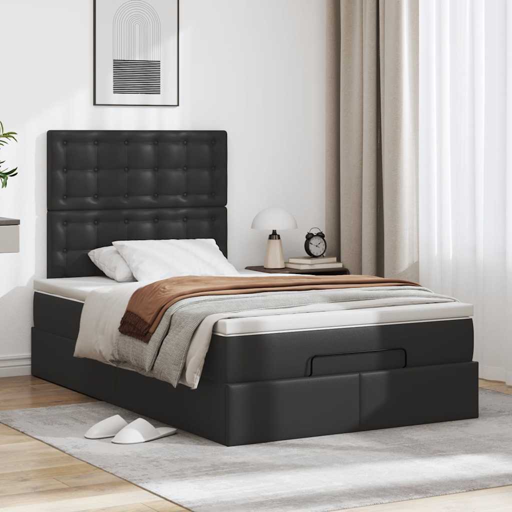 vidaXL Estructura cama otomana colchón cuero sintético negro 120x190cm