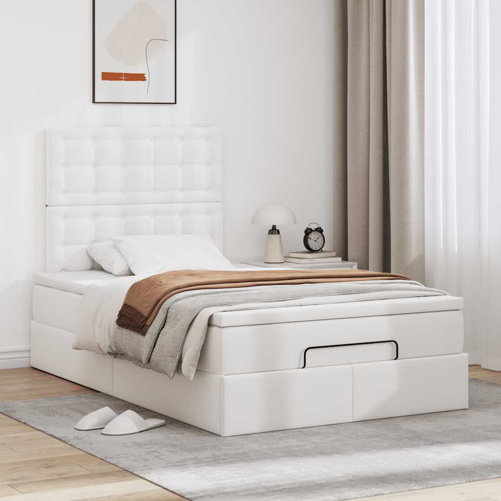 vidaXL Estructura cama otomana colchón cuero sintético blanco