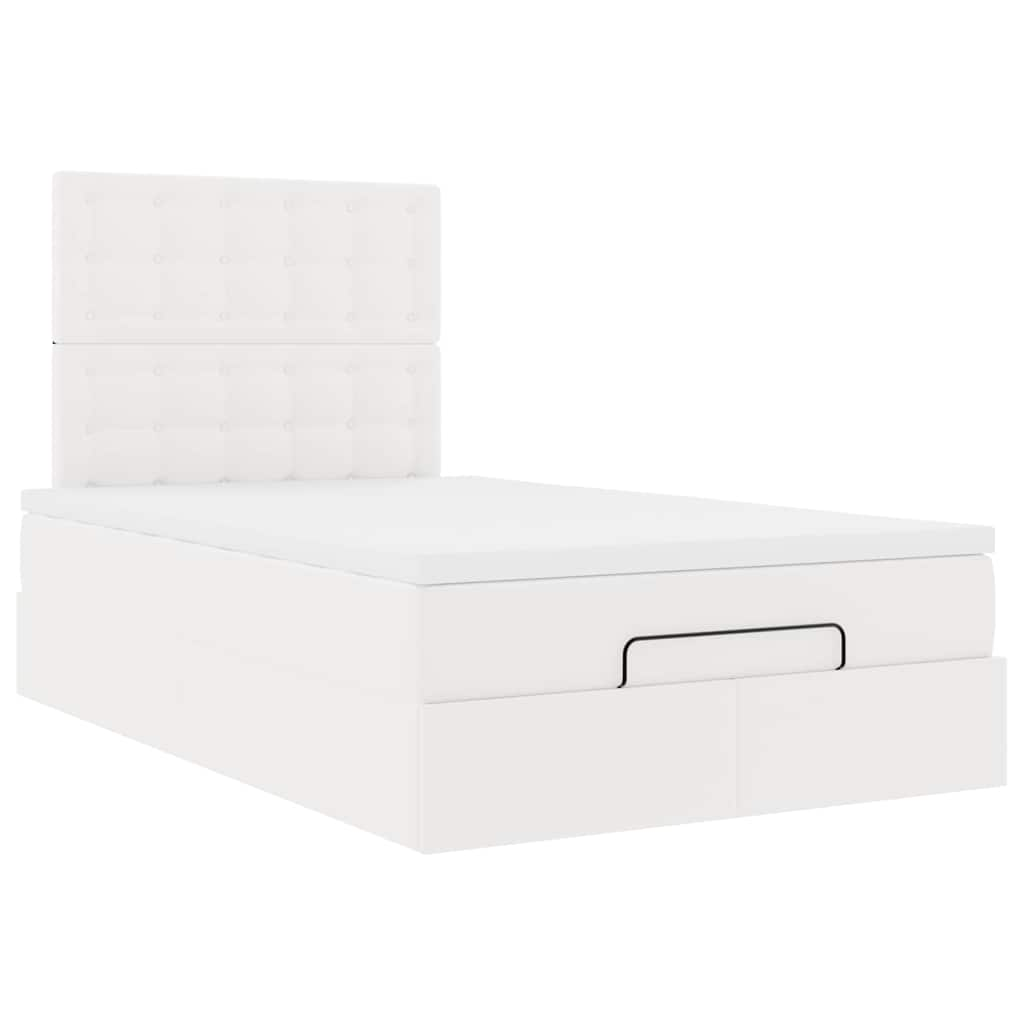 vidaXL Estructura cama otomana colchón cuero sintético blanco