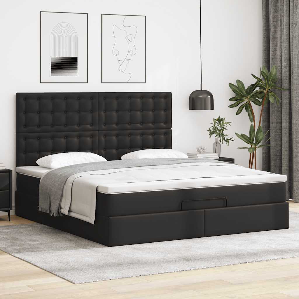 vidaXL Estructura cama otomana colchón cuero sintético negro 160x200cm