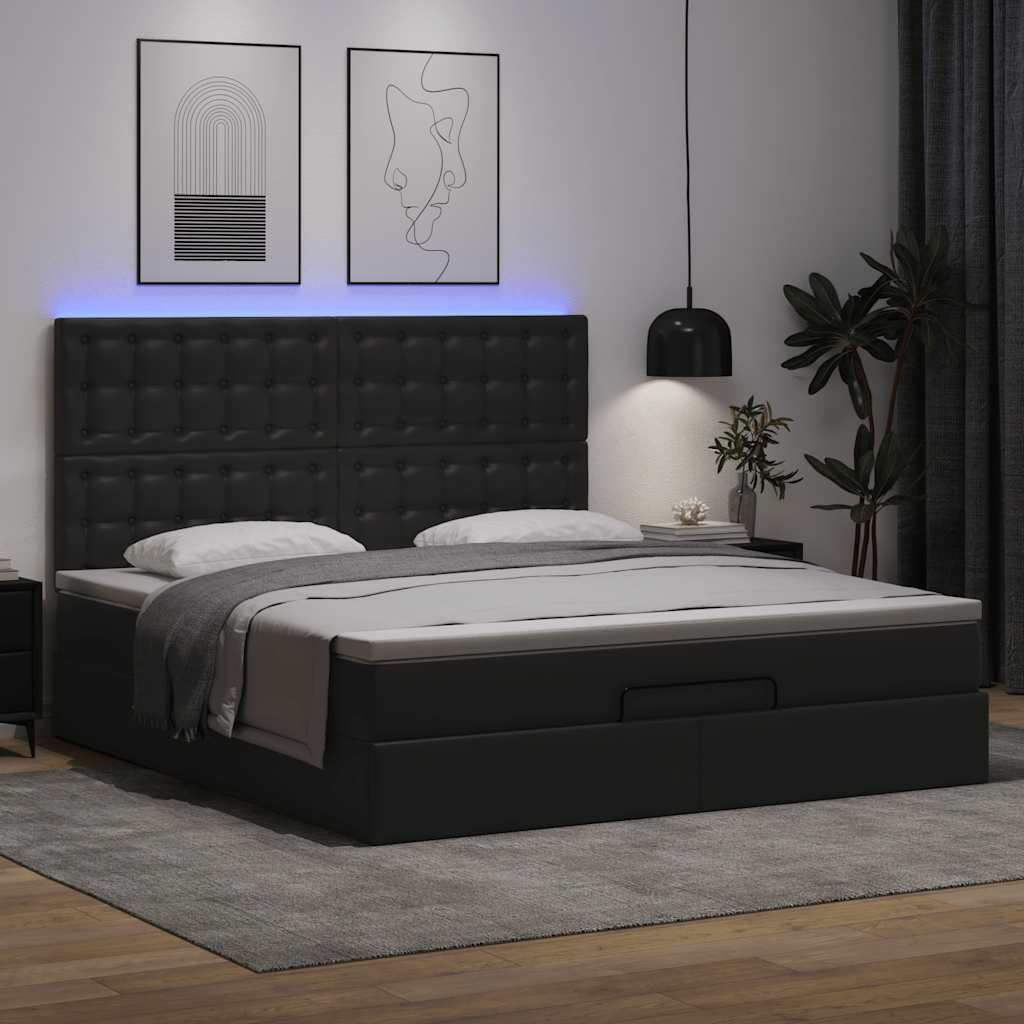 vidaXL Estructura cama otomana colchón cuero sintético negro 160x200cm