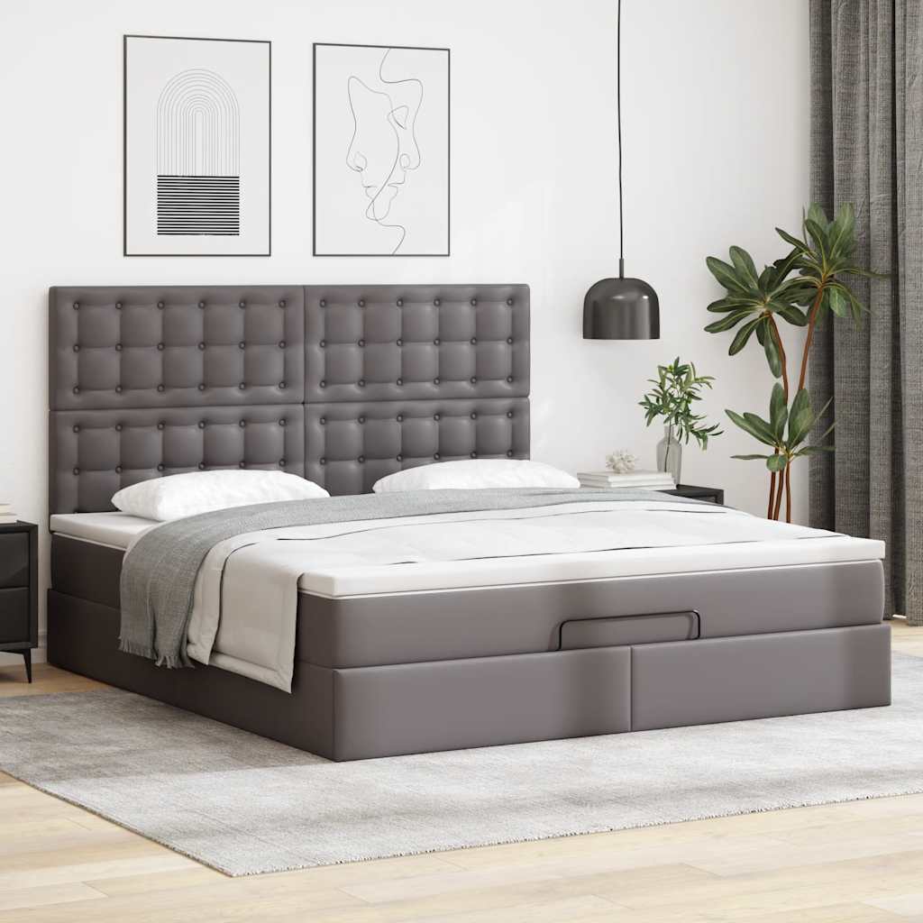 vidaXL Estructura cama otomana colchón cuero sintético gris 160x200cm