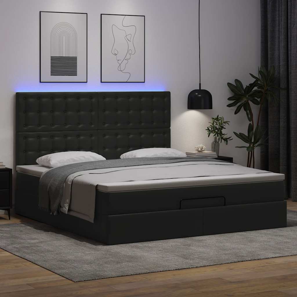 vidaXL Estructura cama otomana colchón cuero sintético negro 180x200cm