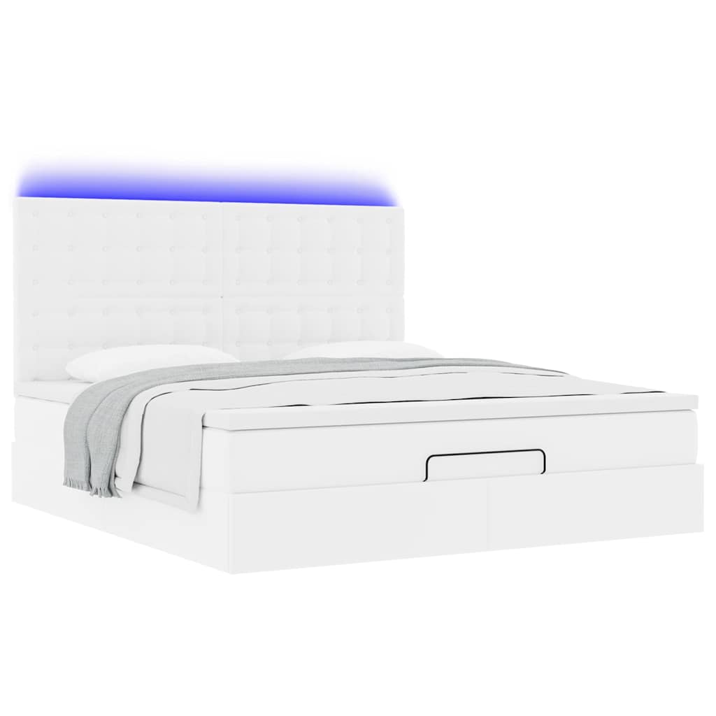 vidaXL Estructura cama otomana colchón cuero sintético blanco