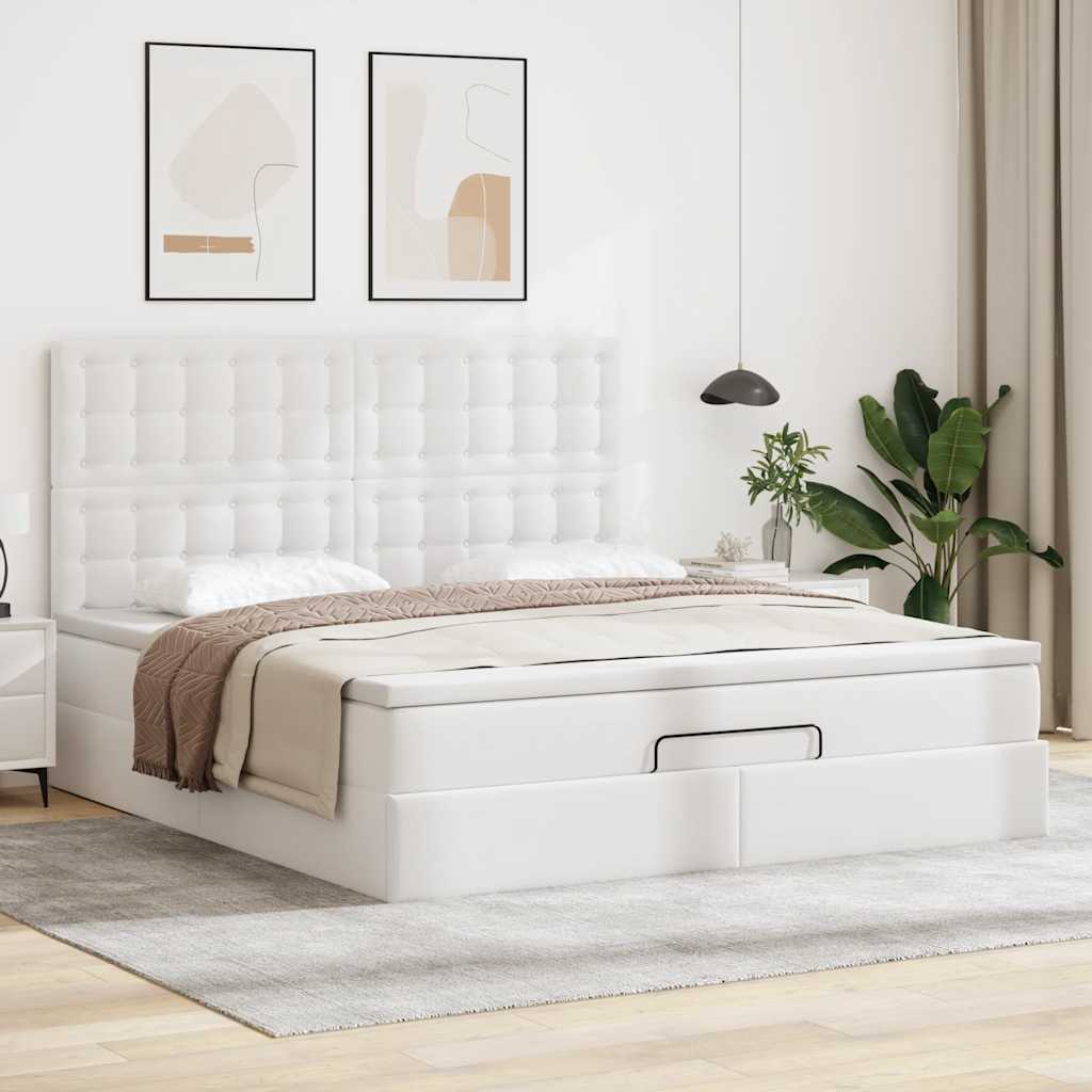 vidaXL Estructura cama otomana colchón cuero sintético blanco