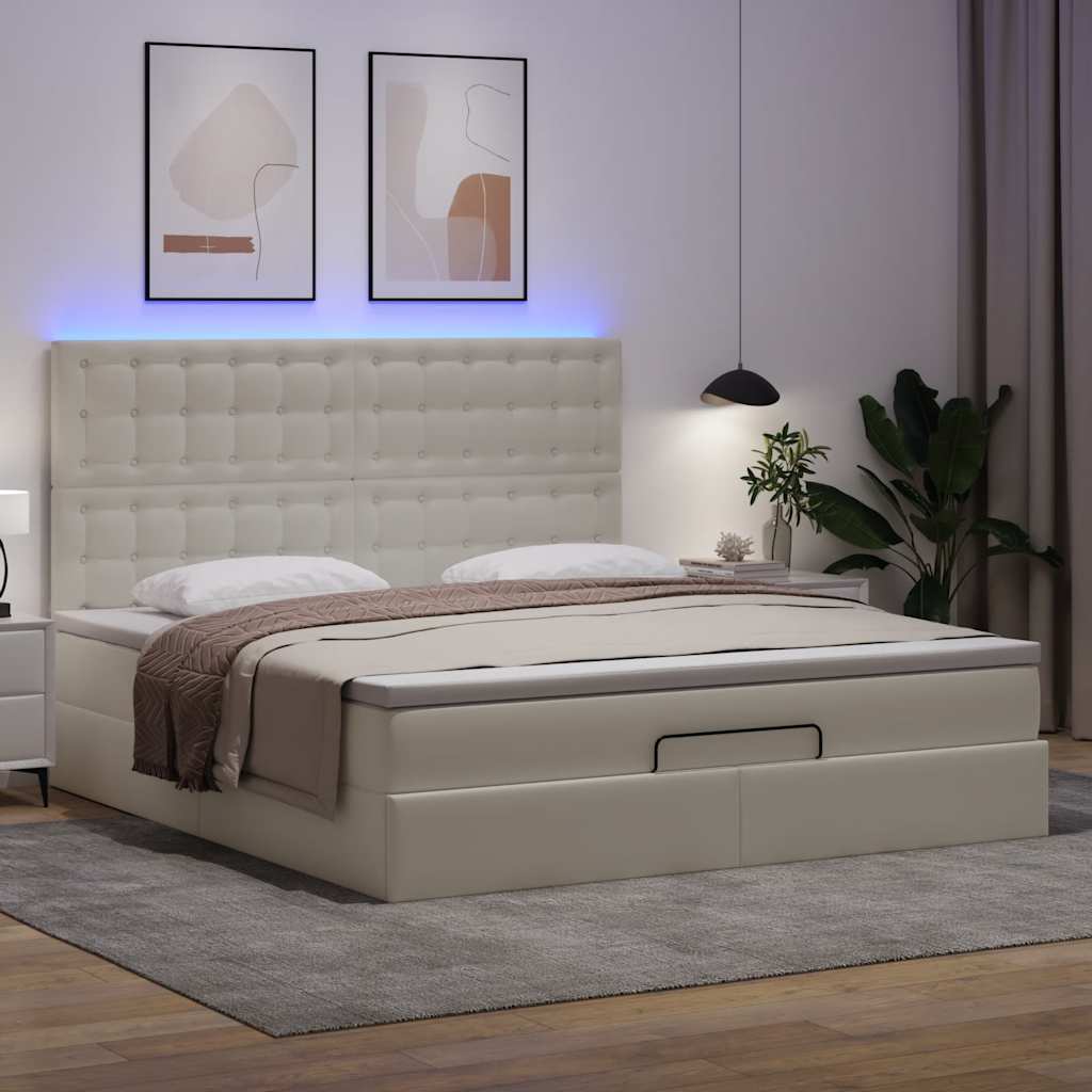 vidaXL Estructura cama otomana colchón cuero sintético blanco