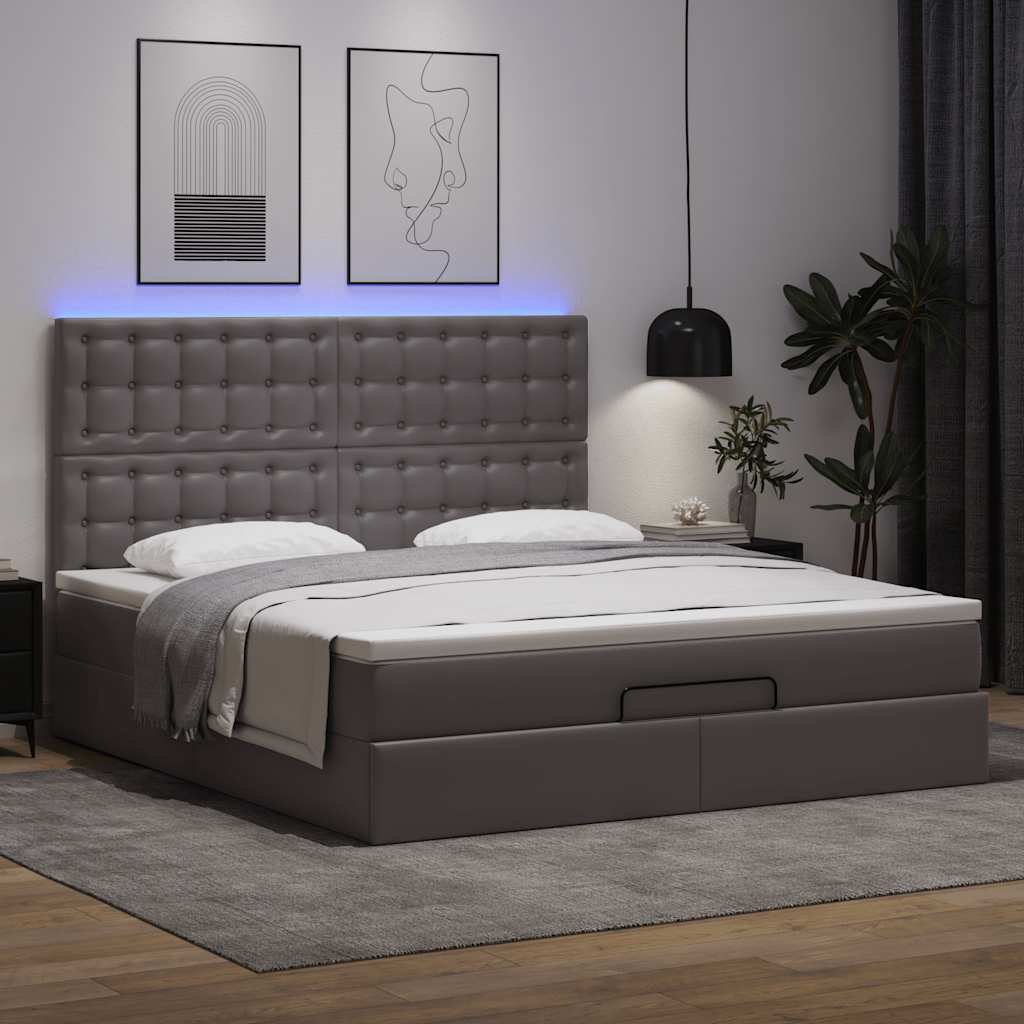 vidaXL Estructura cama otomana colchón cuero sintético gris 180x200cm