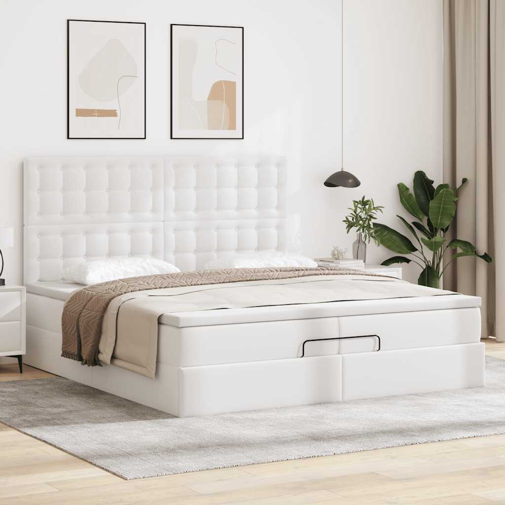 vidaXL Estructura cama otomana colchones cuero sintético blanco