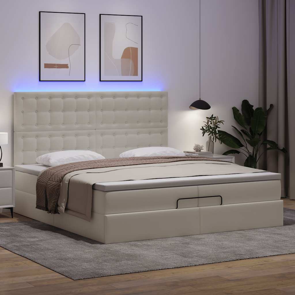 vidaXL Estructura cama otomana colchones cuero sintético blanco