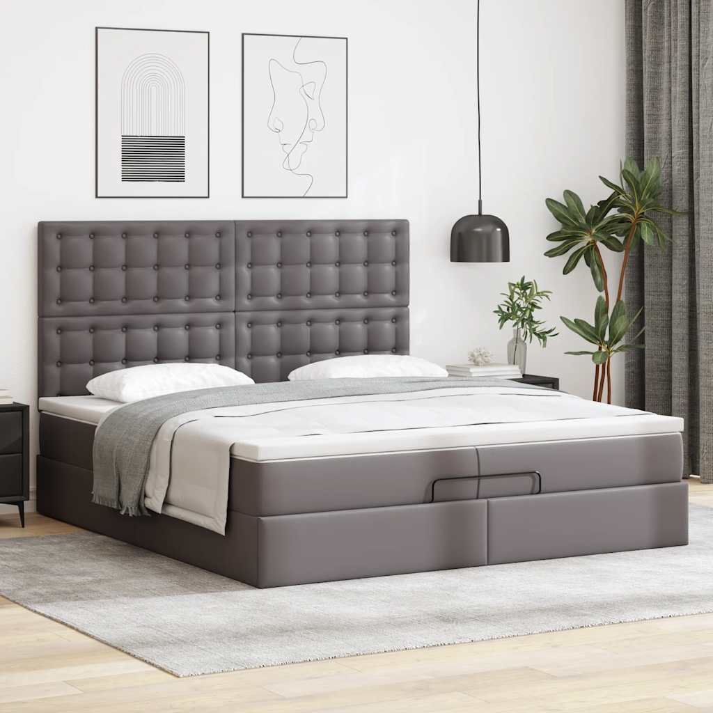 vidaXL Estructura cama otomana colchones cuero sintético gris