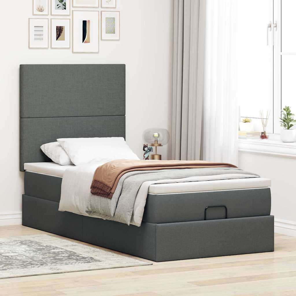 vidaXL Estructura cama otomana colchón tela gris oscuro 80x200cm