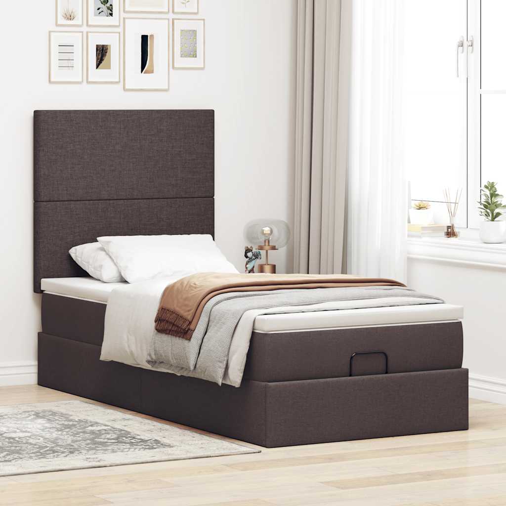 vidaXL Estructura cama otomana colchón tela marrón oscuro 80x200cm