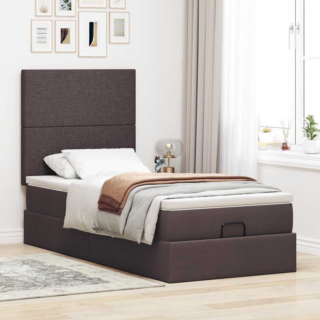 vidaXL Estructura cama otomana colchón tela marrón oscuro 90x200cm