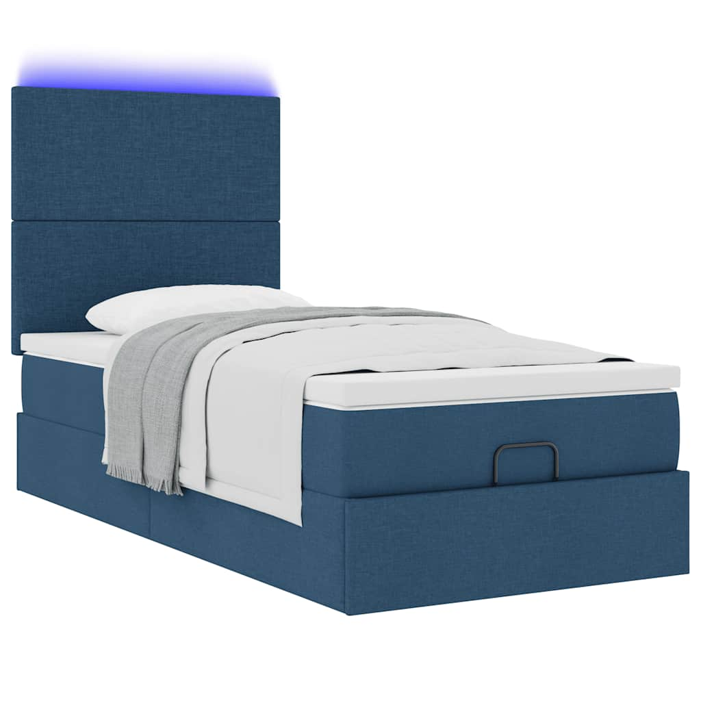 vidaXL Estructura de cama otomana con colchón tela azul 90x200 cm