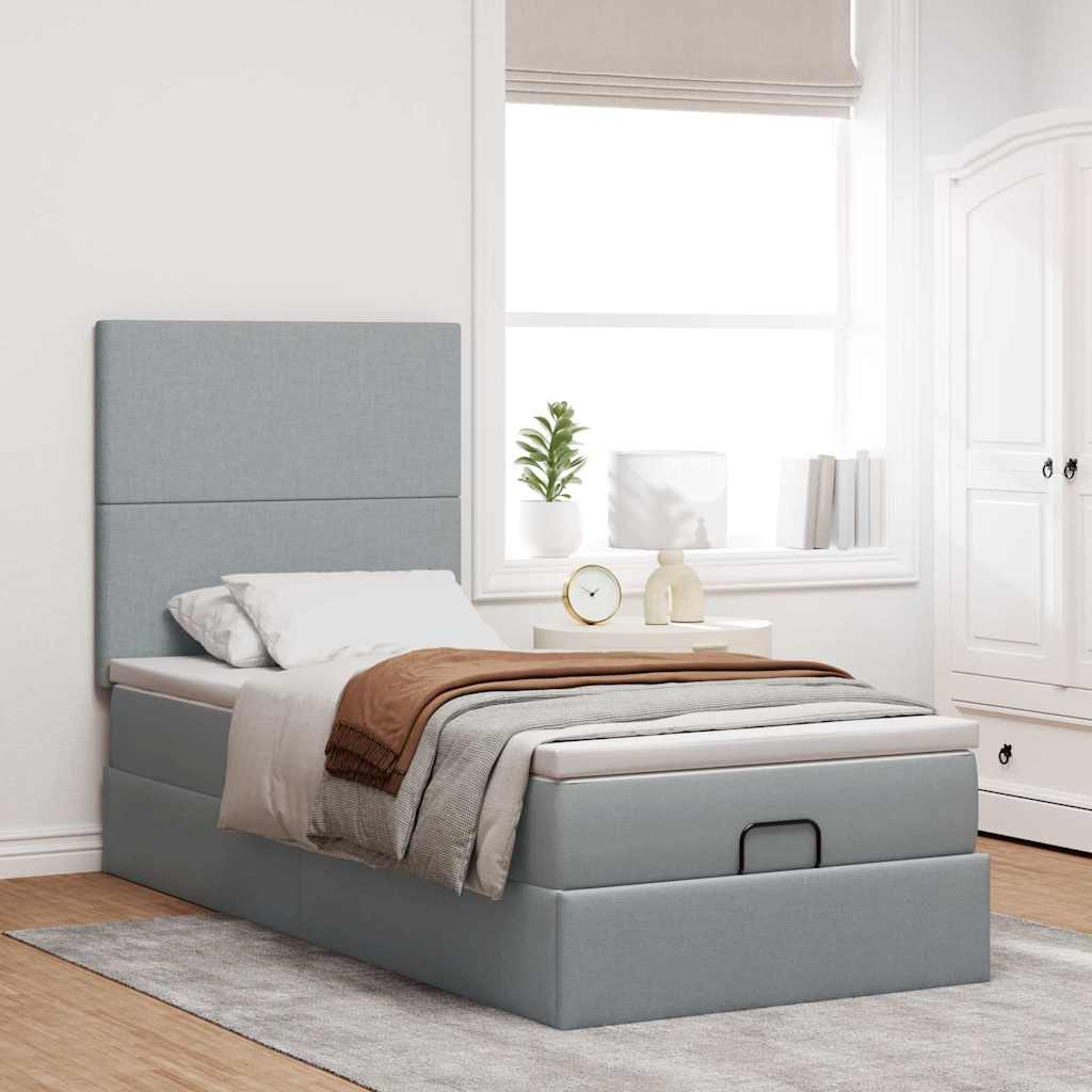 vidaXL Estructura cama otomana con colchón tela gris claro 100x200cm