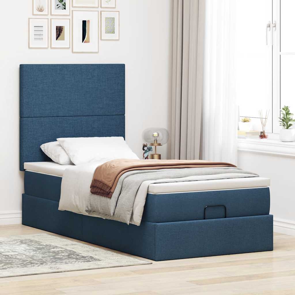 vidaXL Estructura de cama otomana con colchón tela azul 100x200cm