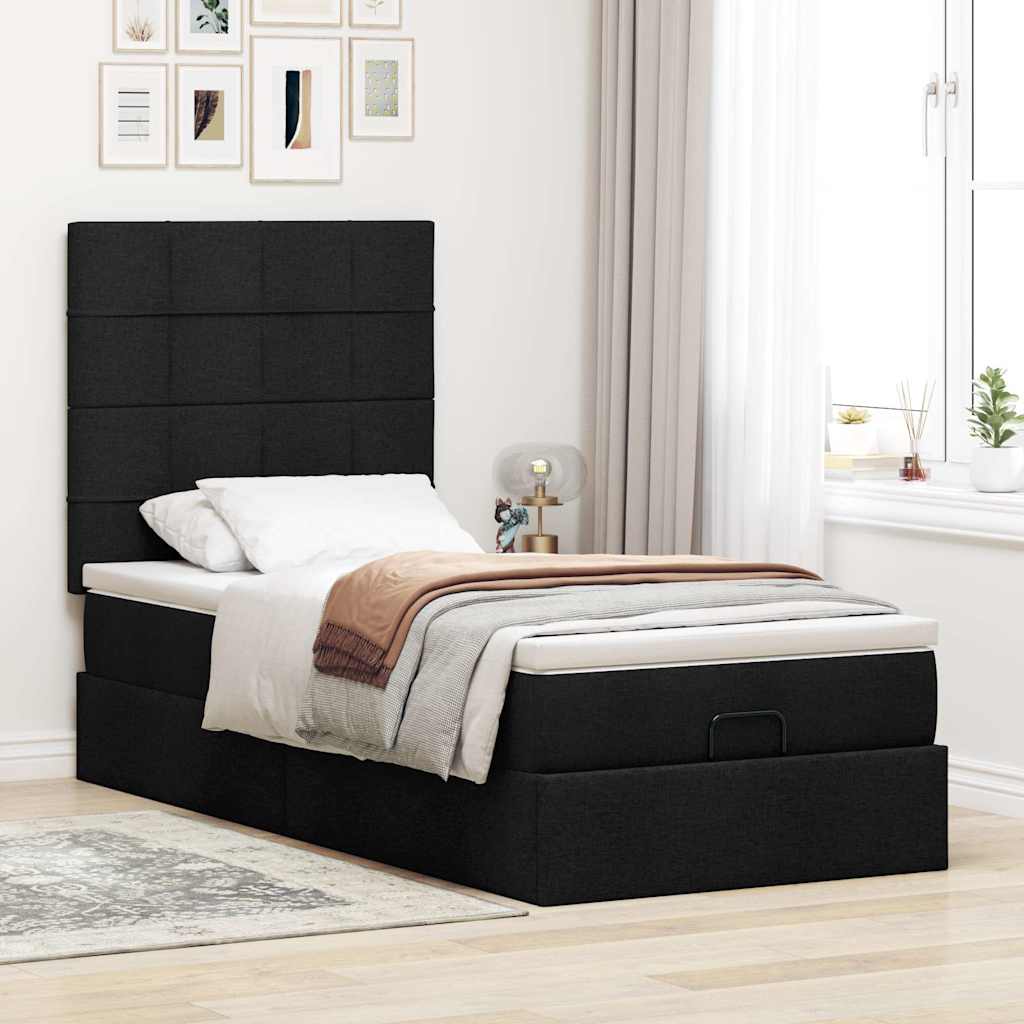 vidaXL Estructura cama otomana colchón tela negra 90x190 cm