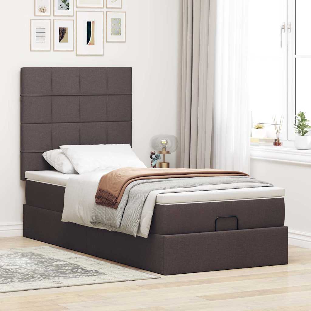 vidaXL Estructura cama otomana colchón tela marrón oscuro 90x190 cm