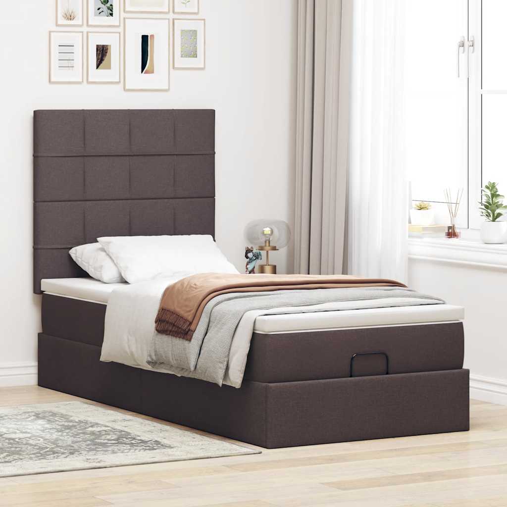 vidaXL Estructura cama otomana colchón tela marrón oscuro 90x200cm