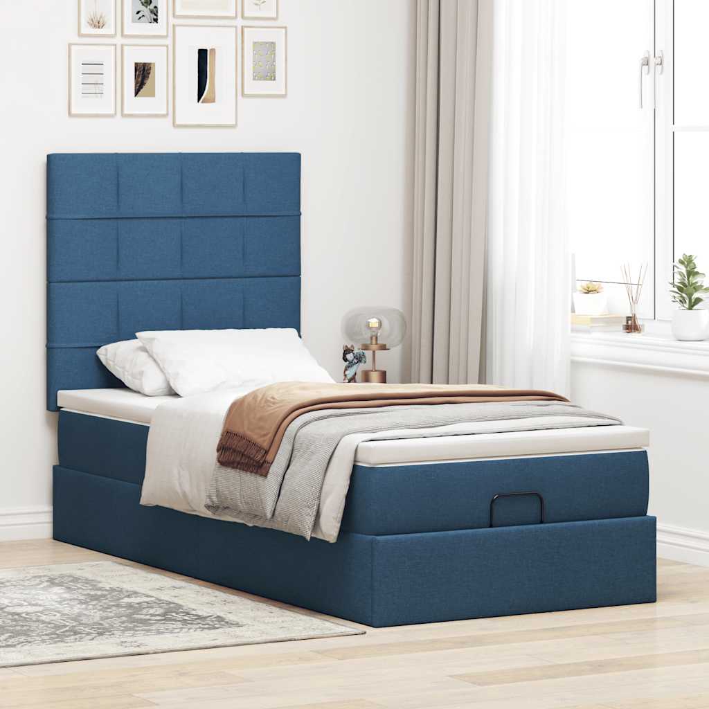 vidaXL Estructura de cama otomana con colchón tela azul 100x200cm