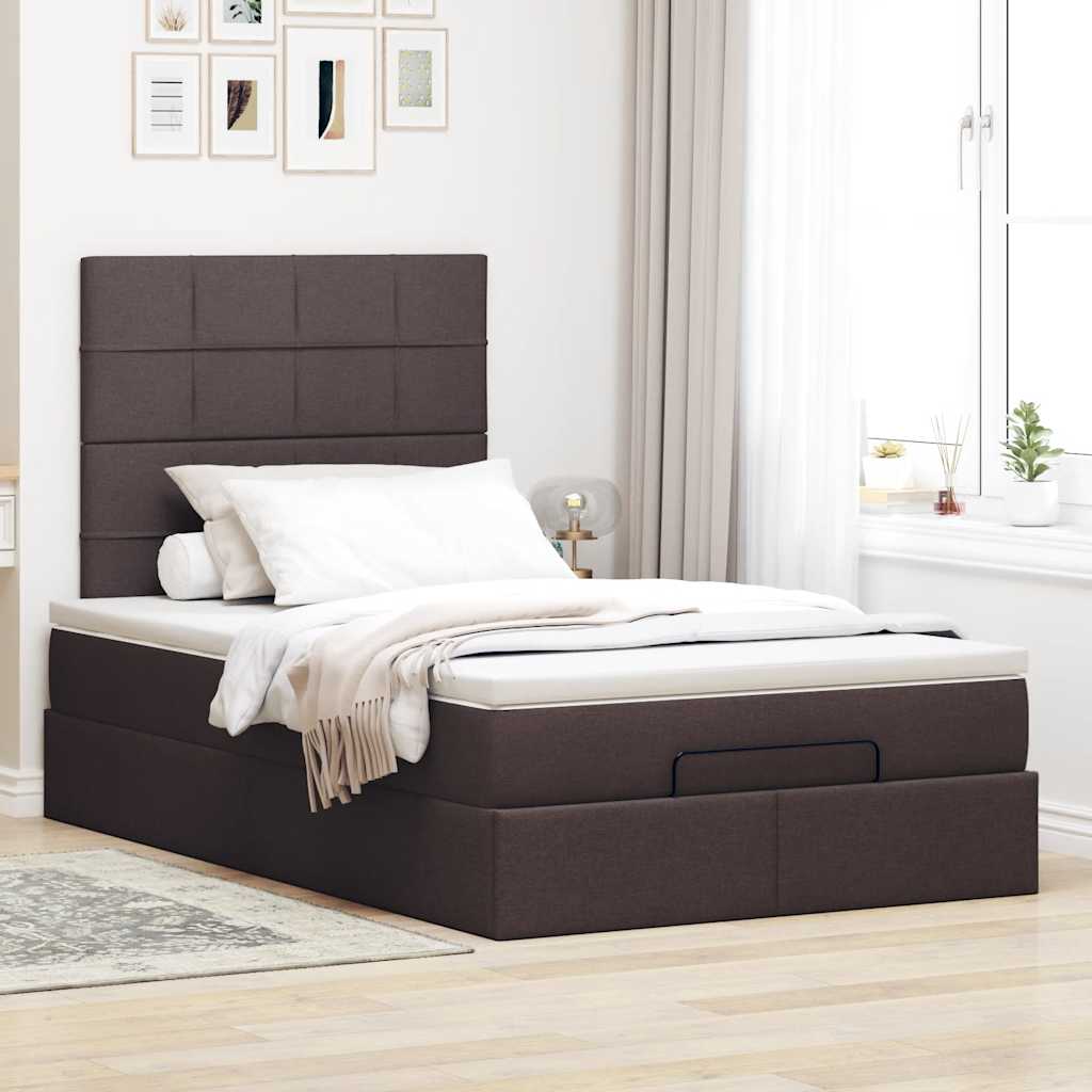 vidaXL Estructura de cama otomana colchón tela marrón oscuro 120x190cm