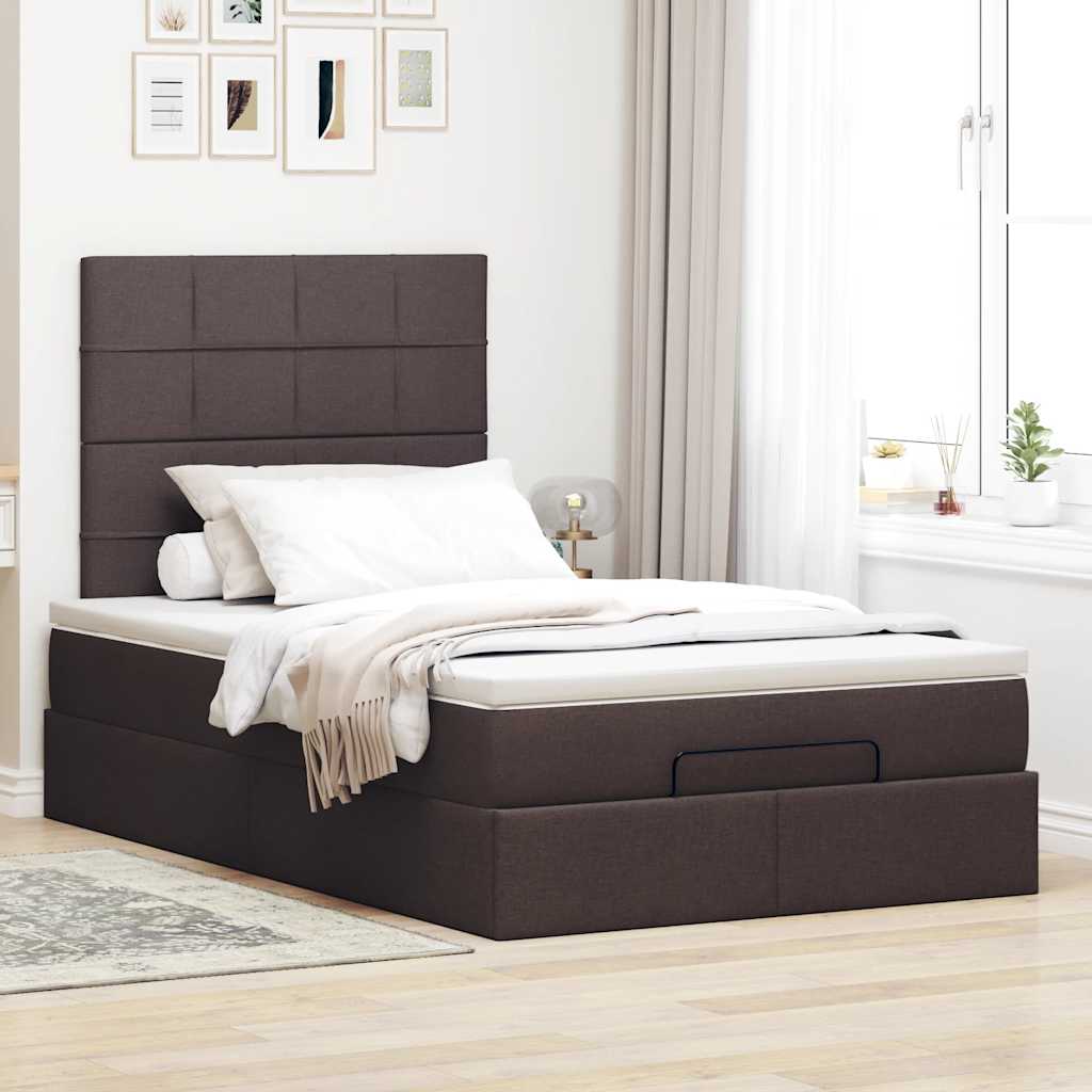 vidaXL Estructura cama otomana colchón tela marrón oscuro 120x200cm