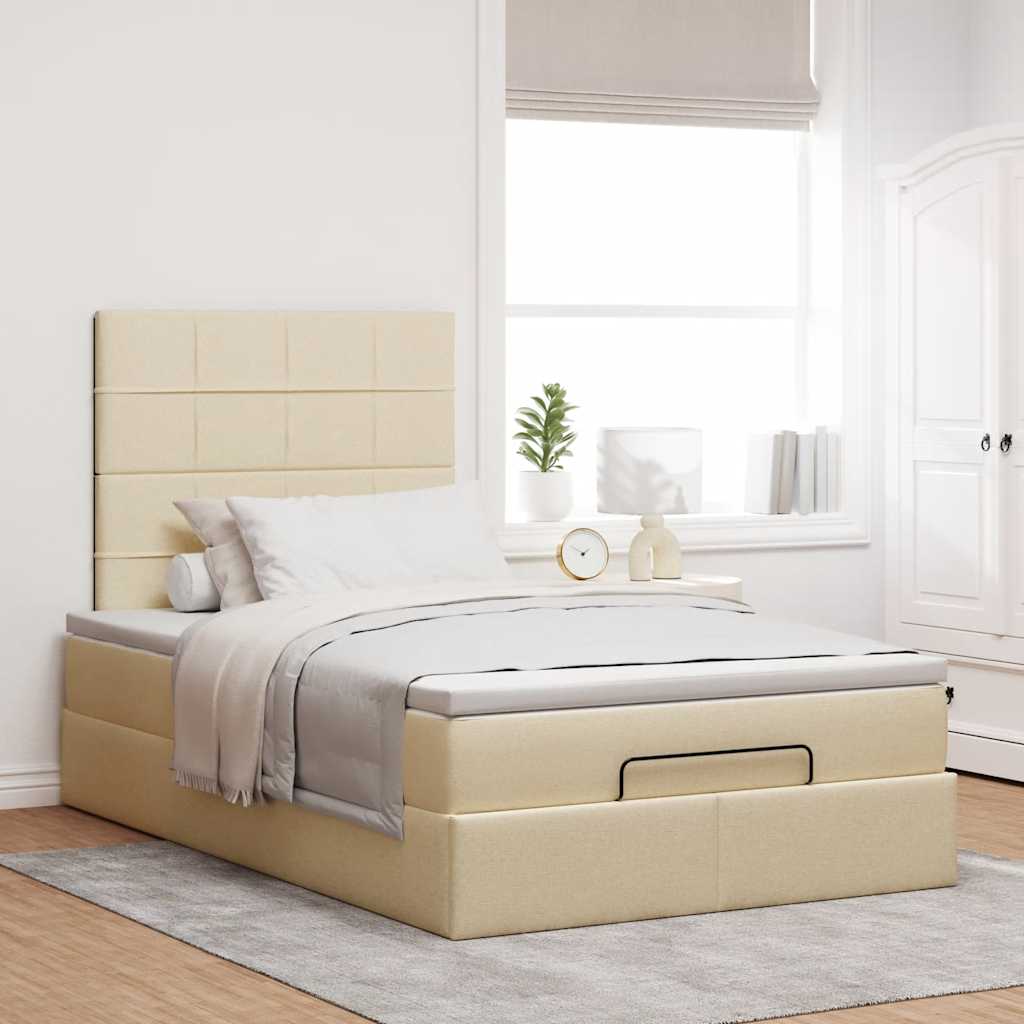 vidaXL Estructura de cama otomana con colchón tela crema 120x200 cm