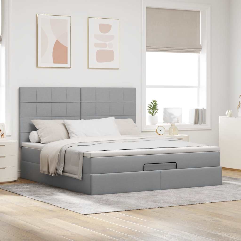 vidaXL Estructura de cama otomana colchón tela gris claro 180x200cm