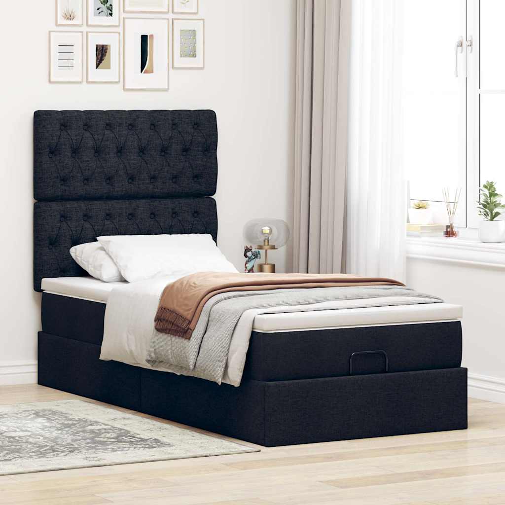 vidaXL Estructura de cama otomana con colchón tela negra 80x200cm