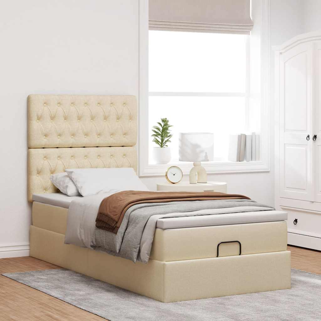 vidaXL Estructura de cama otomana con colchón tela crema 80x200cm