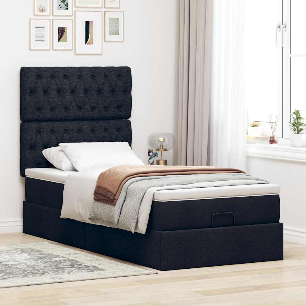 vidaXL Estructura cama otomana colchón tela negra 90x190 cm