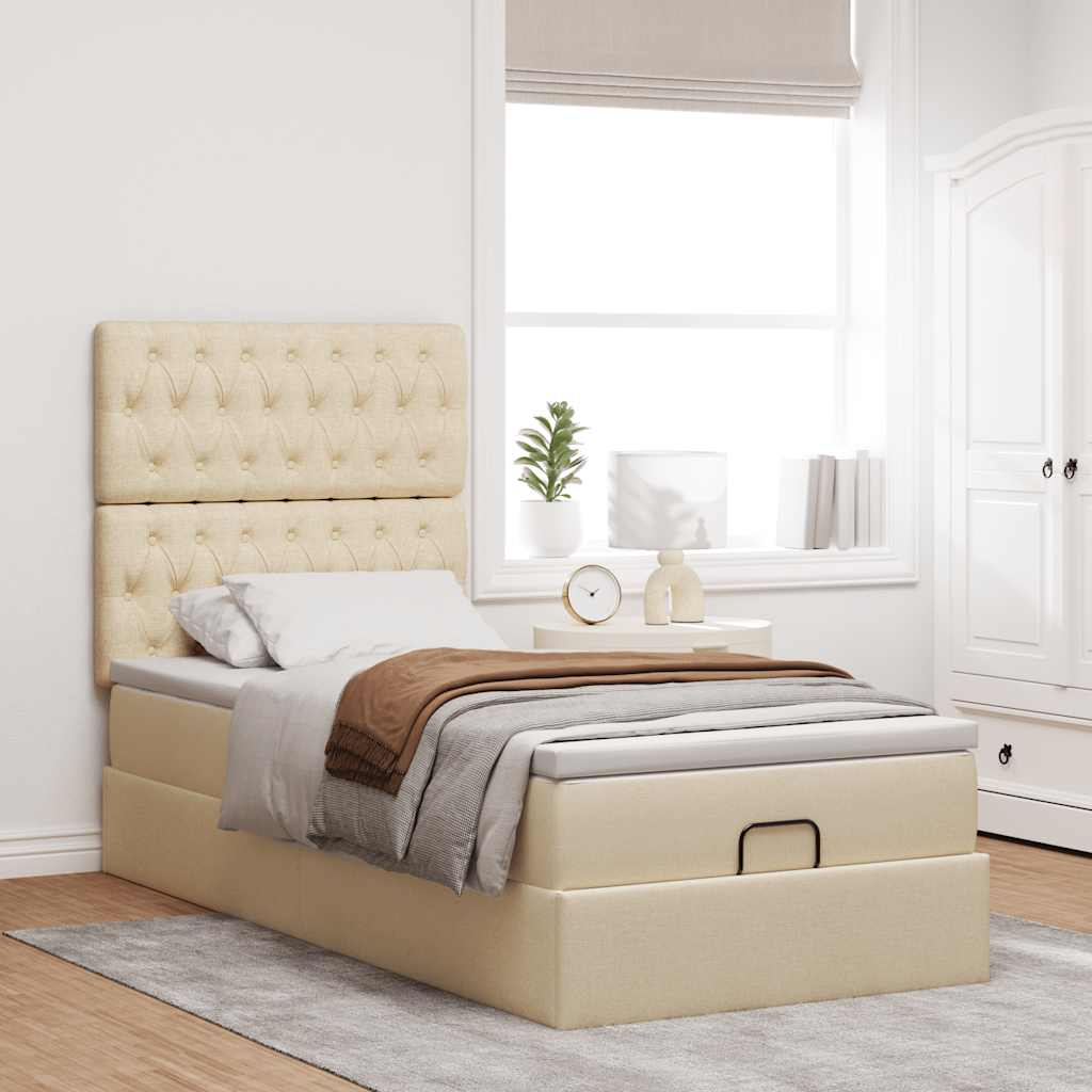 vidaXL Estructura de cama otomana con colchón tela crema 90x190cm