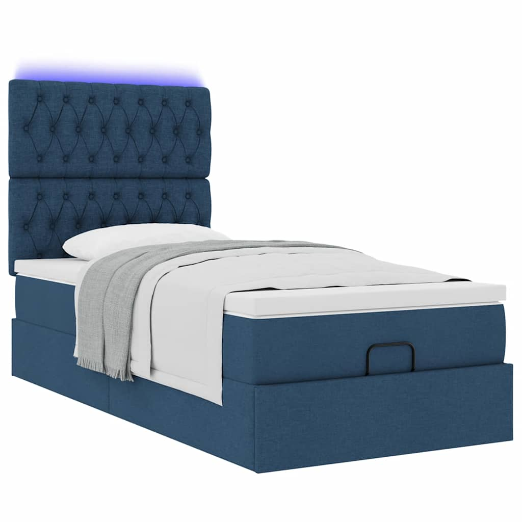 vidaXL Estructura de cama otomana con colchón tela azul 90x200 cm