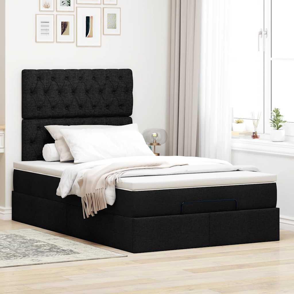 vidaXL Estructura de cama otomana colchón tela negro